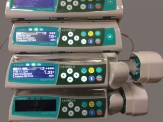 Figure 3. Although relatively expensive to purchase, syringe drivers and fluid infusion pumps ensure volumes of fluids are given in an accurate and consistent manner.