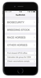 Figure 3. The EquiBioSafe app brings together the National Trainers Federation and Horserace Betting Levy Board codes so everyone can have quick access to robust and practical recommendations to limit the impact of Thoroughbred infectious disease. 