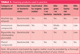Table 1. Cleaning products used in practice.