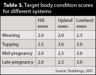 Table 3. Target body condition scores for different systems