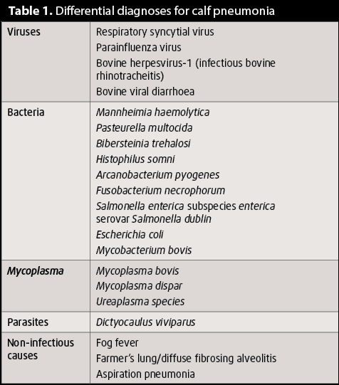 Table 1. Differential diagnoses for calf pneumonia 