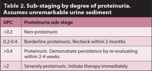 Table 2. Sub-staging by degree of proteinuria. Assumes unremarkable urine sediment.