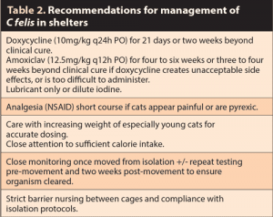 Table 2. Recommendations for management of C felis in shelters.