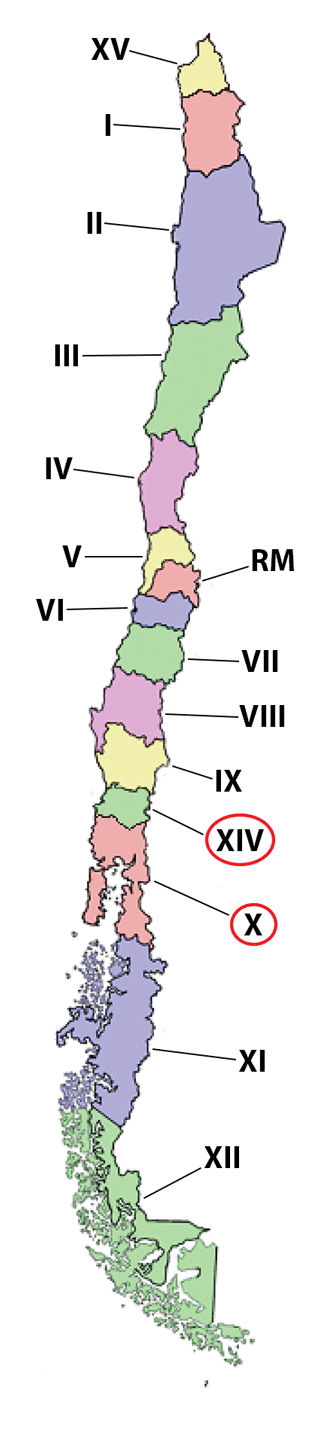Figure 1. Most of Chile’s dairy farms are found in regions XIV and X.