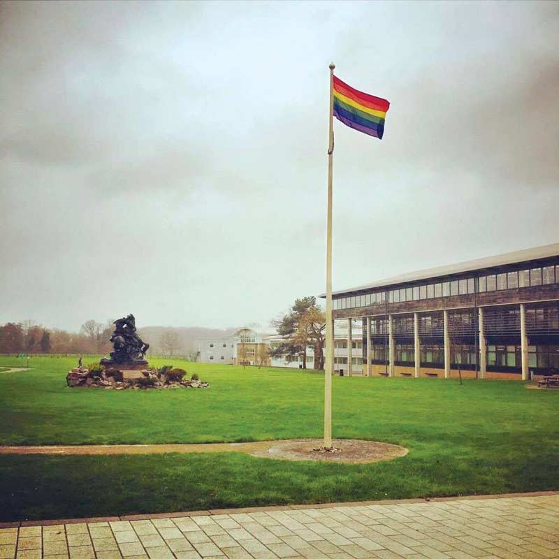 The pride flag flying at the RVC's Hawkshead campus.
