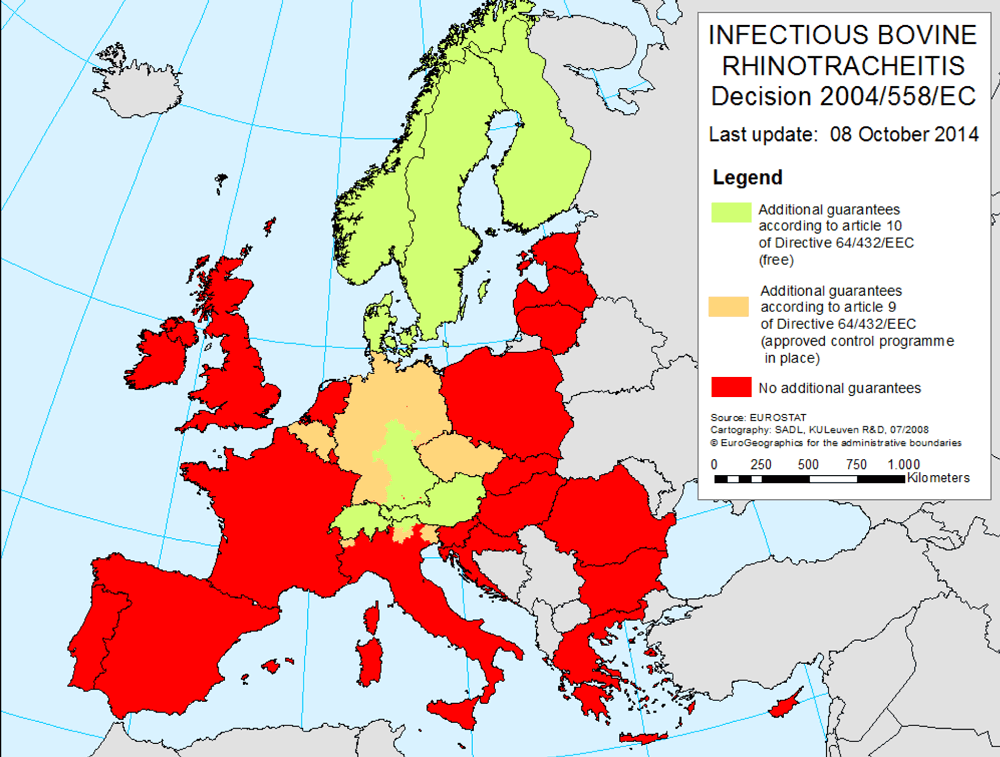 BHV-1 status of European countries in the final quarter of 2014. 