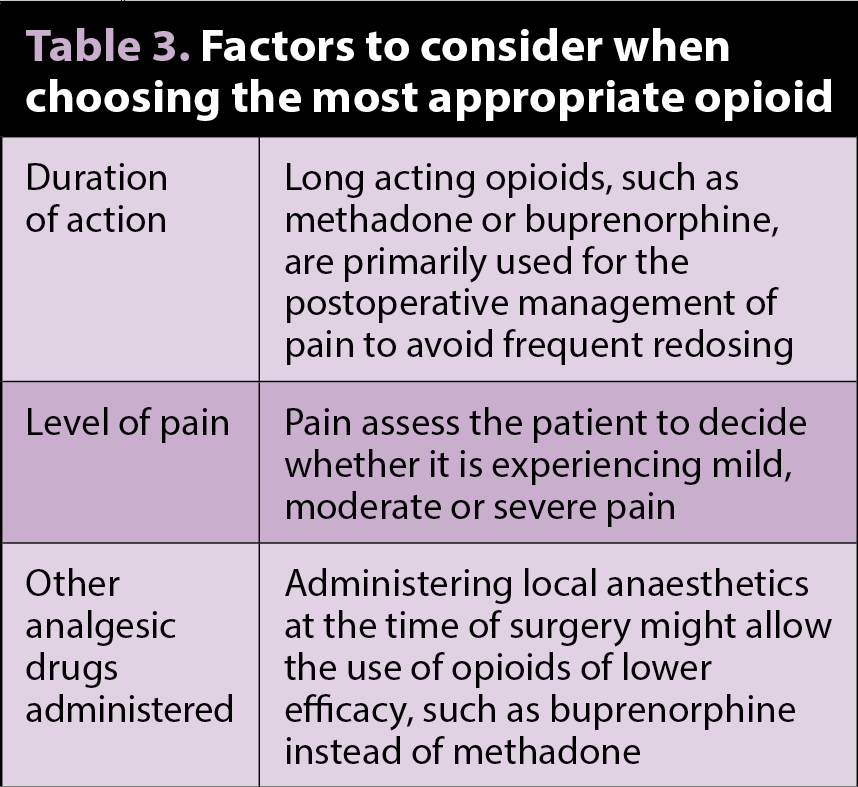 Table 3. Factors to consider when choosing the most appropriate opioid.