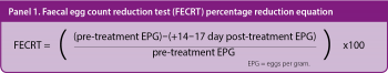 Panel 1. Faecal egg count reduction test (FECRT) percentage reduction equation.