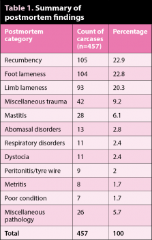 Table 1. Summary of postmortem findings.