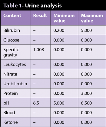 Table 1. Urine analysis.