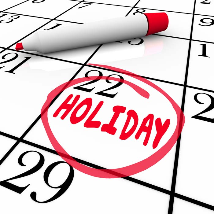 Holiday marked on calendar.