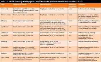 Table 1. Corneal ulcer drug therapy options (reproduced with permission from Oliver and Smith, 2014)6