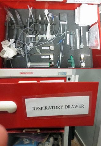 Figure 12. Respiratory drawer of a crash trolley with the emergency equipment for orotracheal intubation. Image: © AHT, Newmarket.