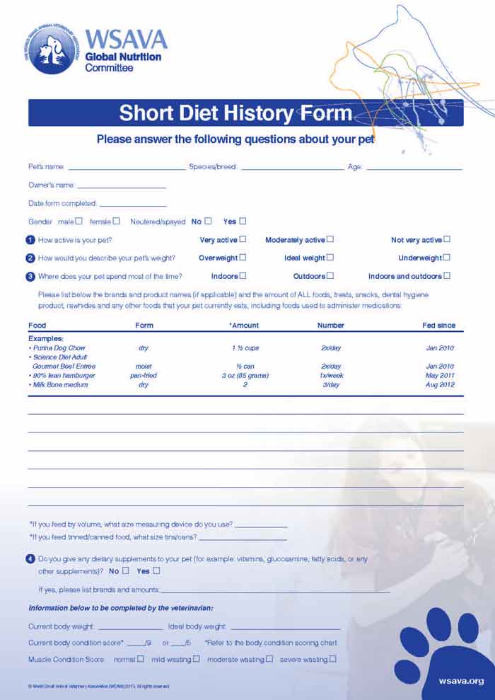 Figure1c. A diet history form is also available from the WSAVA website.