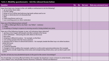 Table 3. Mobility questionnaire – tick the relevant boxes below.