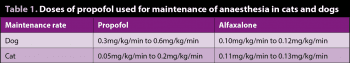 Table 1. Doses of propofol used for maintenance of anaesthesia in cats and dogs.