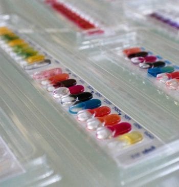 Figure 4. An example of colorimetric strips used for bacterial identification. Image of API strips. Image: Biomerieux.
