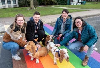 Staff, students and pets came together for the unveiling of the Sutton Bonington campus' colourful crossing.
