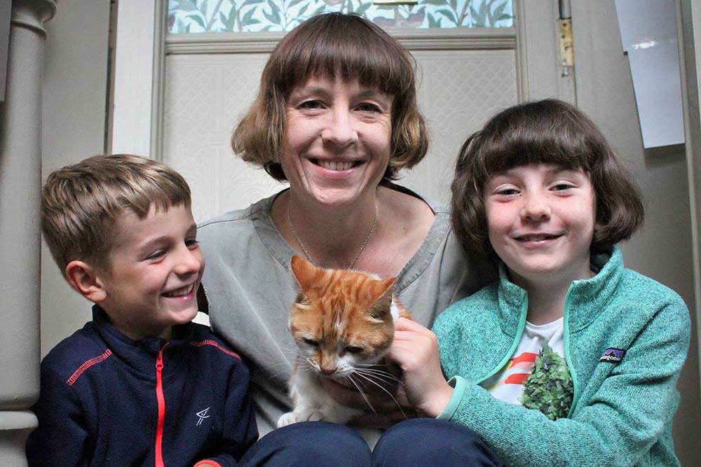 Sarah Reeves at home with son Albert and daughter Edith.