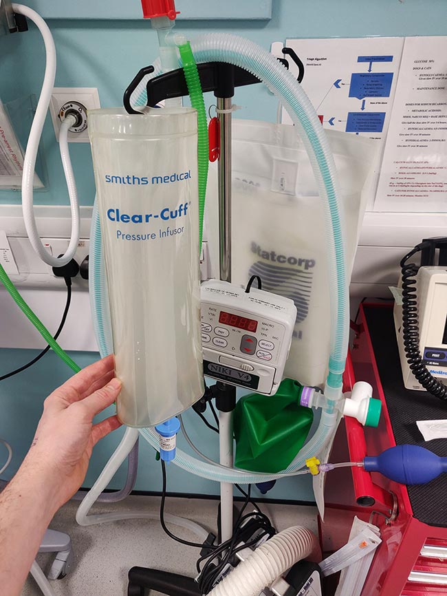 Figure 7. A pressure infuser administers large volumes of crystalloids rapidly.