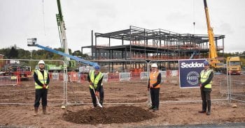 Pictured (from left) project manager from Seddon Construction, Jon Hulley; Jonathan Wastling, pro vice-chancellor at Keele University; Sir Keith Pearson, chairman of Noviniti; and Matt Jones, head of the Harper Keele Veterinary School.