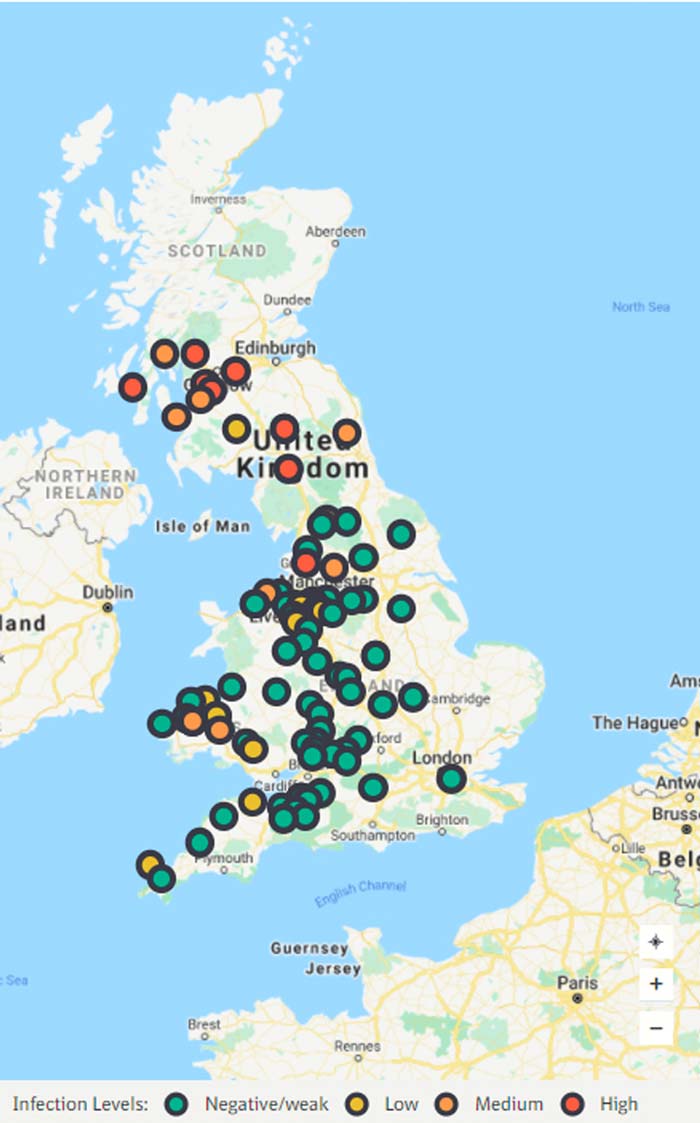 The liver fluke tracker map from September 2020.