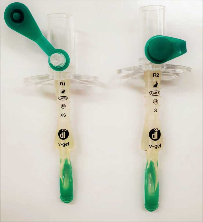 Figure 3. Two examples of the v-gel supraglottic airway device for rabbits.