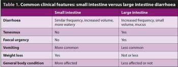 Table 1. Common clinical features: small intestine versus large intestine diarrhoea