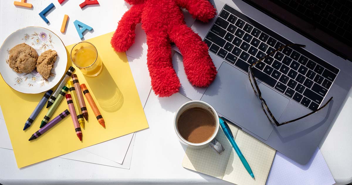 Working from home children desk.