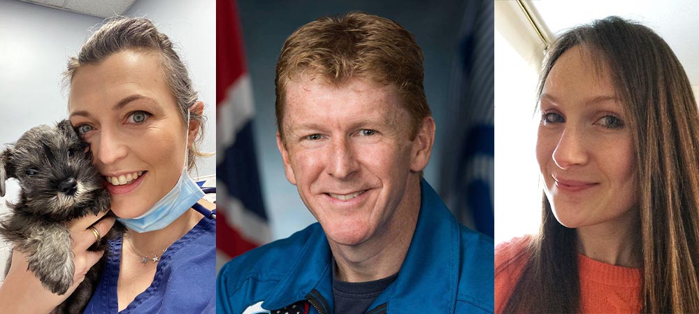 Cat Henstridge (left), Tim Peake and Lepha McCartan will speak at the event. Tim Peake image © NASA