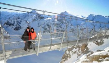 In the middle of the walk on Europe’s highest suspension bridge. Luckily the picture is far enough away to hide my abject look of fear.