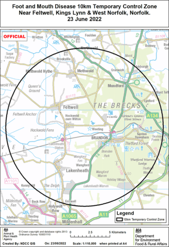 A 10km temporary control zone has been placed around a premises near Feltwell.