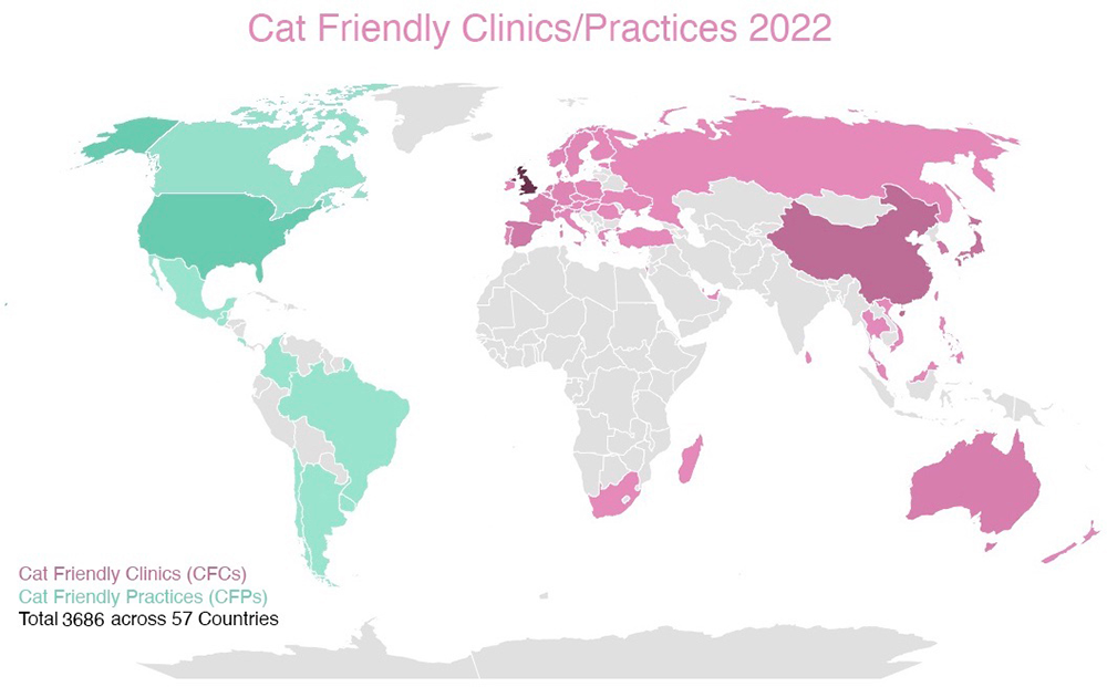A map of cat-friendly clinics and practices across the world in 2022.