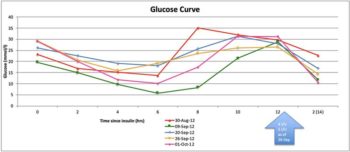 Figure 3. Tilly’s glucose curves on twice-daily biphasic insulin.