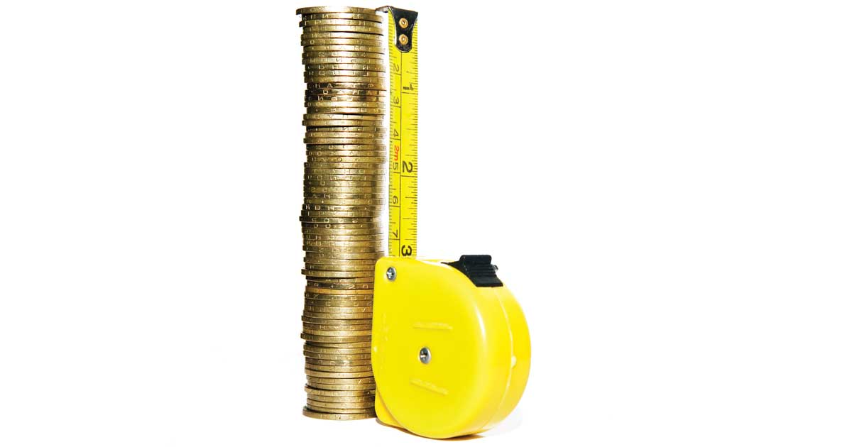 Tape measure and coins