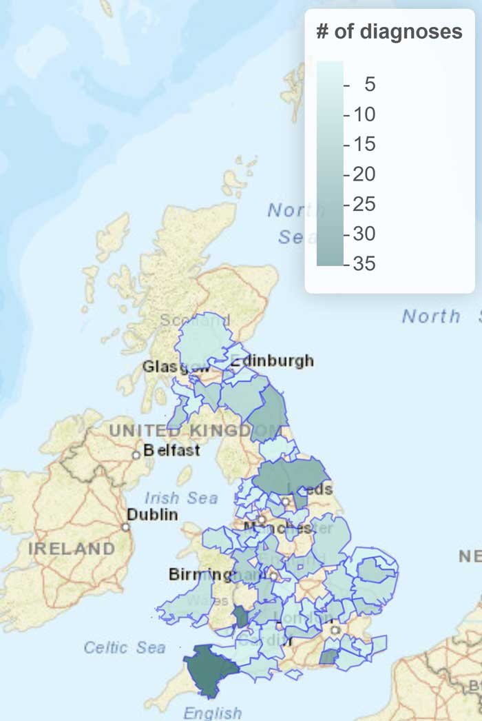 Figure 3. Regions in which horses were diagnosed with strangles during 2022.